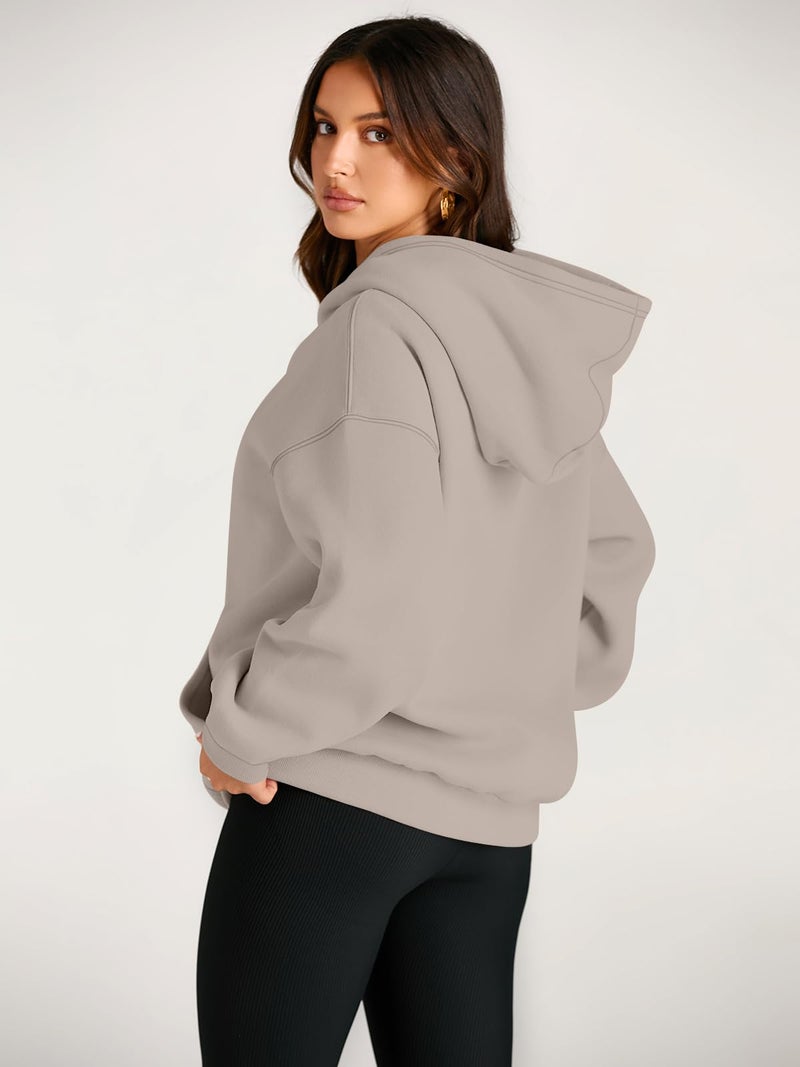 EFAN Women's Oversized Fleece Hoodie, Cozy Plush Pullover Sweatshirt with Pocket CoffeeGrey L - Image 4
