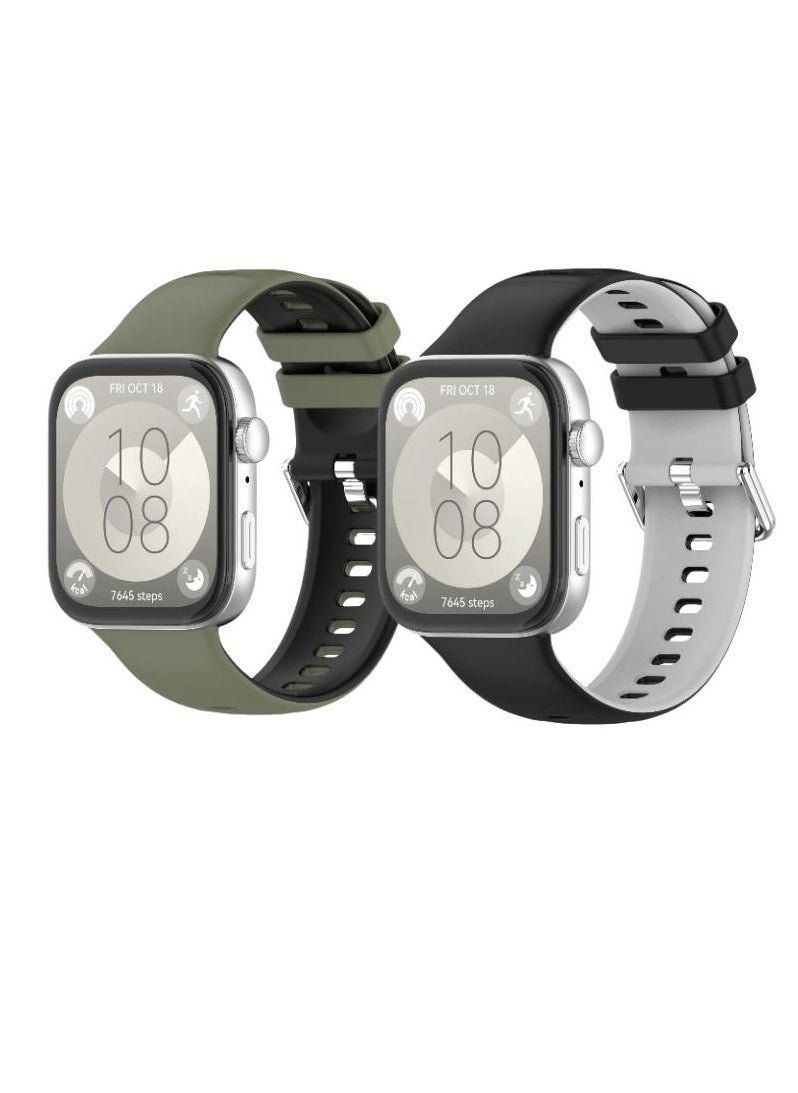 HW 2PCS Suitable For Huawei Watchfit3 Strap Silicone Double-Sided Contrasting Huawei Fit3 Two-Color Strap  - Image 1