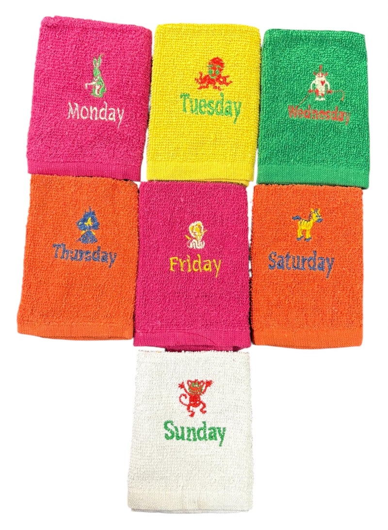 Mandhania Pure Cotton Monday to Sunday Pack of 7 Face Towels, Pack of 2 - Image 1