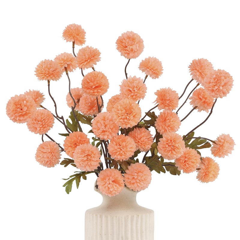 DuHouse 6pcs Artificial Flowers Faux Silk Pompon Mum,Silk Small Mini Chrysanthemum Ball with Stems for DIY Wedding Bouquets Centerpieces Vase Home Table Kitchen Decorations(Peach Fuzz) - Image 1