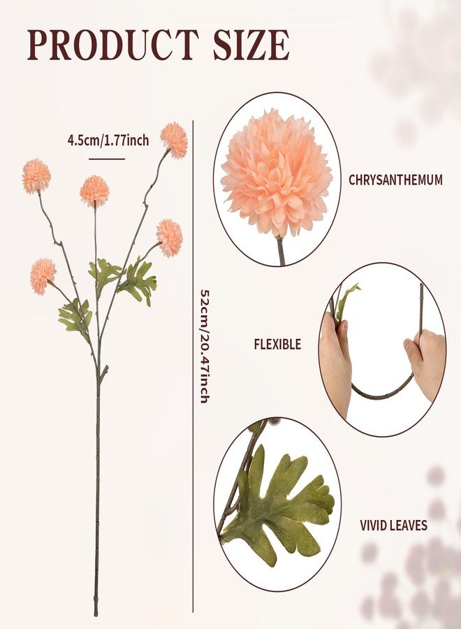 DuHouse 6pcs Artificial Flowers Faux Silk Pompon Mum,Silk Small Mini Chrysanthemum Ball with Stems for DIY Wedding Bouquets Centerpieces Vase Home Table Kitchen Decorations(Peach Fuzz) - Image 5