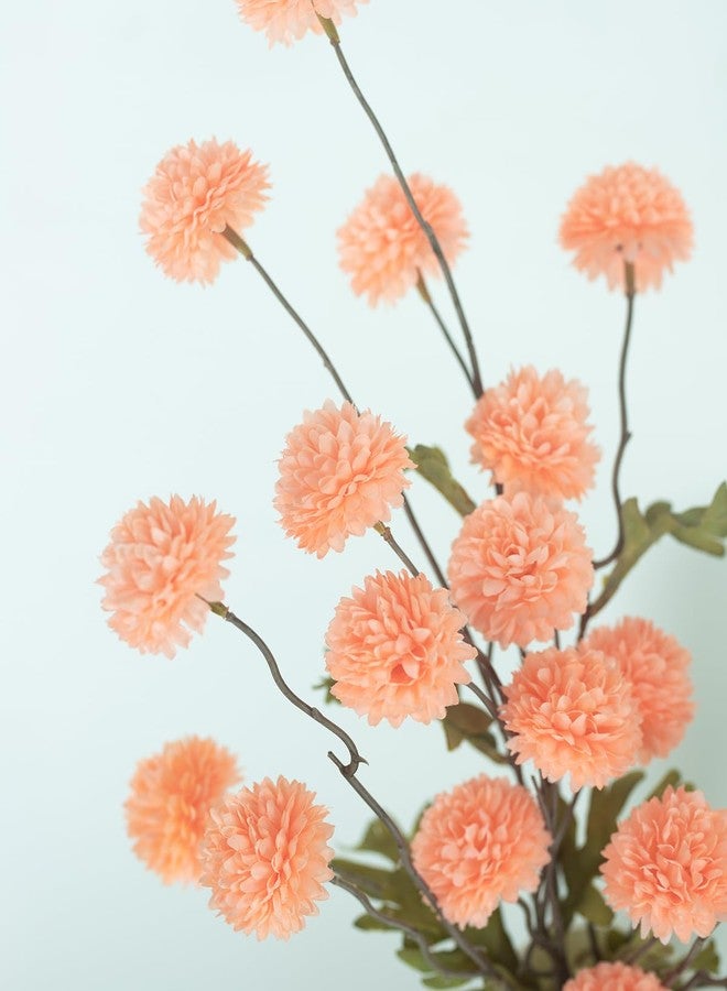 DuHouse 6pcs Artificial Flowers Faux Silk Pompon Mum,Silk Small Mini Chrysanthemum Ball with Stems for DIY Wedding Bouquets Centerpieces Vase Home Table Kitchen Decorations(Peach Fuzz) - Image 3