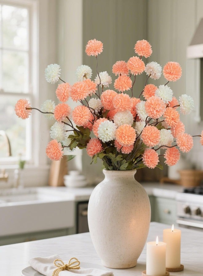 DuHouse 6pcs Artificial Flowers Faux Silk Pompon Mum,Silk Small Mini Chrysanthemum Ball with Stems for DIY Wedding Bouquets Centerpieces Vase Home Table Kitchen Decorations(Peach Fuzz) - Image 4