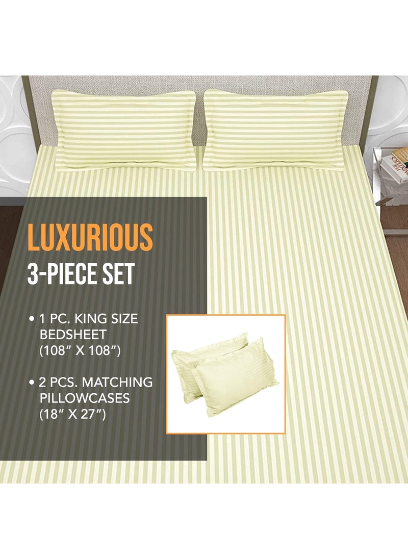Pavo - PAVO Studio Tranquil Bedsheet Collection, Bedsheet King Size Bed Cotton, 300 TC Cotton Bedsheet with 2 Pillow Covers, Ivory White - Image 1