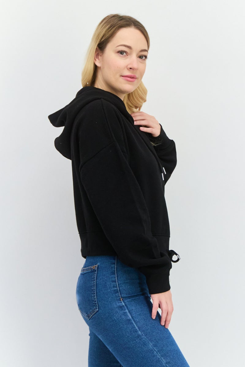 JUICE Women Hoodie Plain Long Sleeves Sweatshirt, Black  - Image 2