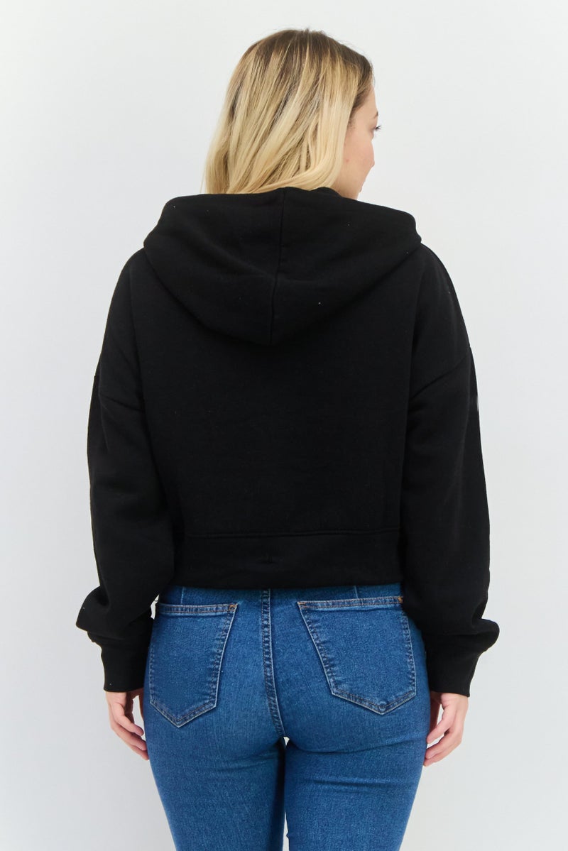 JUICE Women Hoodie Plain Long Sleeves Sweatshirt, Black  - Image 3