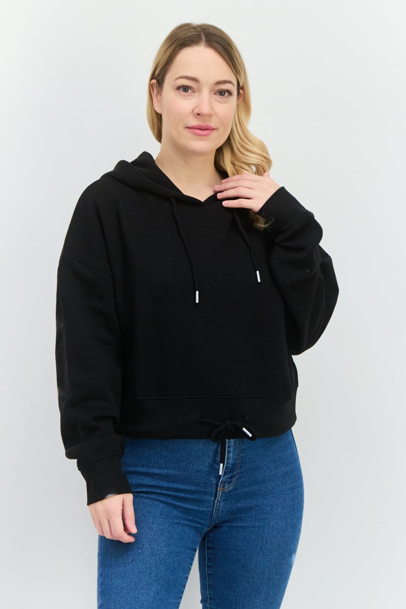 JUICE Women Hoodie Plain Long Sleeves Sweatshirt, Black  - Image 1