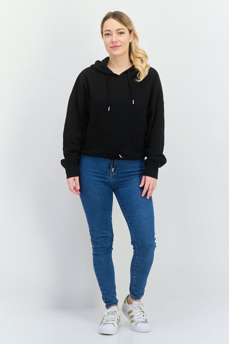 JUICE Women Hoodie Plain Long Sleeves Sweatshirt, Black  - Image 4