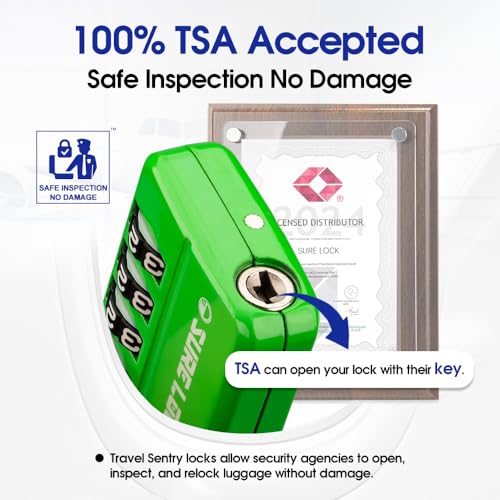 SURE LOCK TSA Approved 4-Digit Resettable Combination Luggage Locks with Open Alert, Easy-Read Dials - for Luggage, School Lockers, Gym, Office, Toolbox & Security Cases(Green 2 Pack) - Image 2