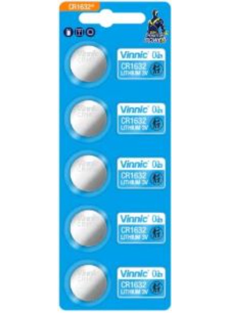 5-Pieces Vinnic CR1632 Lithium 3V Positive Power 0%Hg Batteries