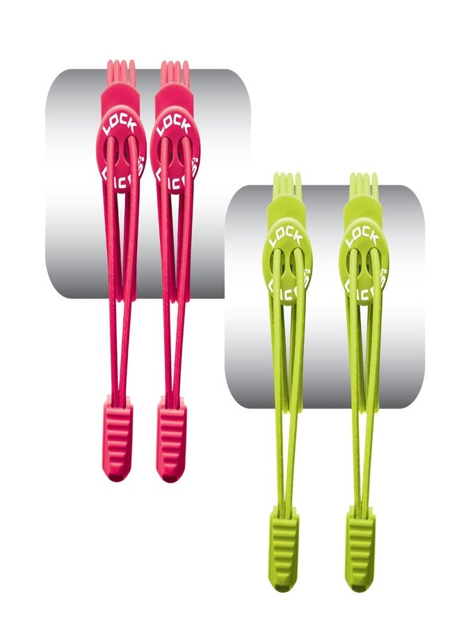 LOCK LACES Elastic No Tie Shoe Laces (Pack of 2) One Size Fits All, for Kids and Adults, Elastic No Tie Shoe Laces (Pink-green) - Image 1