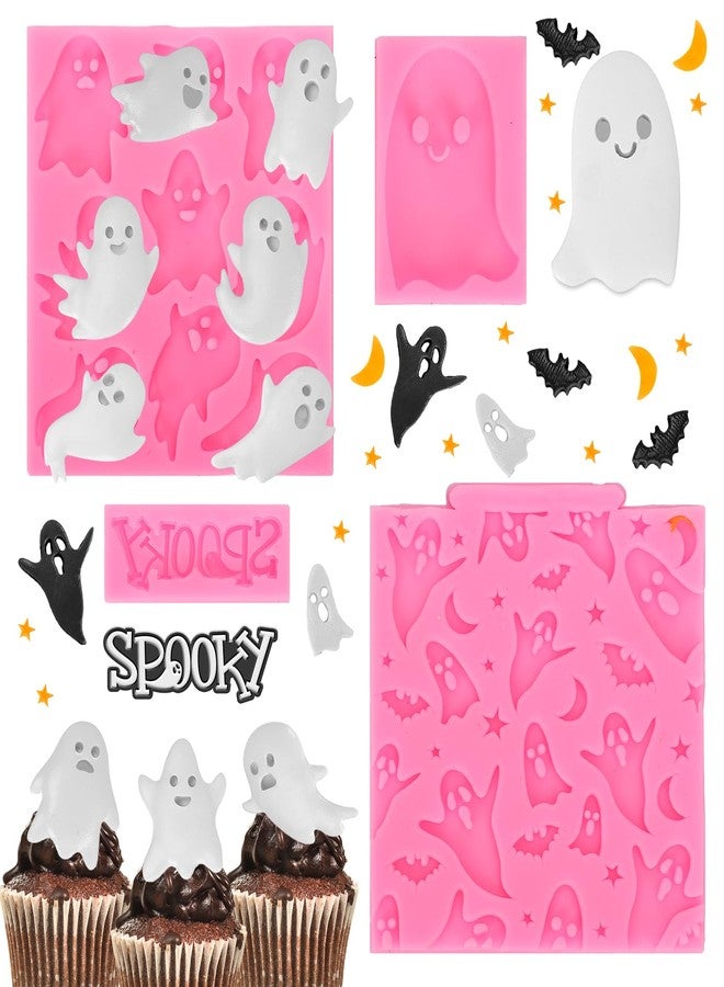 Whaline 4 Packs Halloween Ghost Fondant Silicone Molds Cute Spooky Ghost Chocolate Candy Mould for Halloween Kitchen Party Baking Crafts Decor Supplies - Image 1