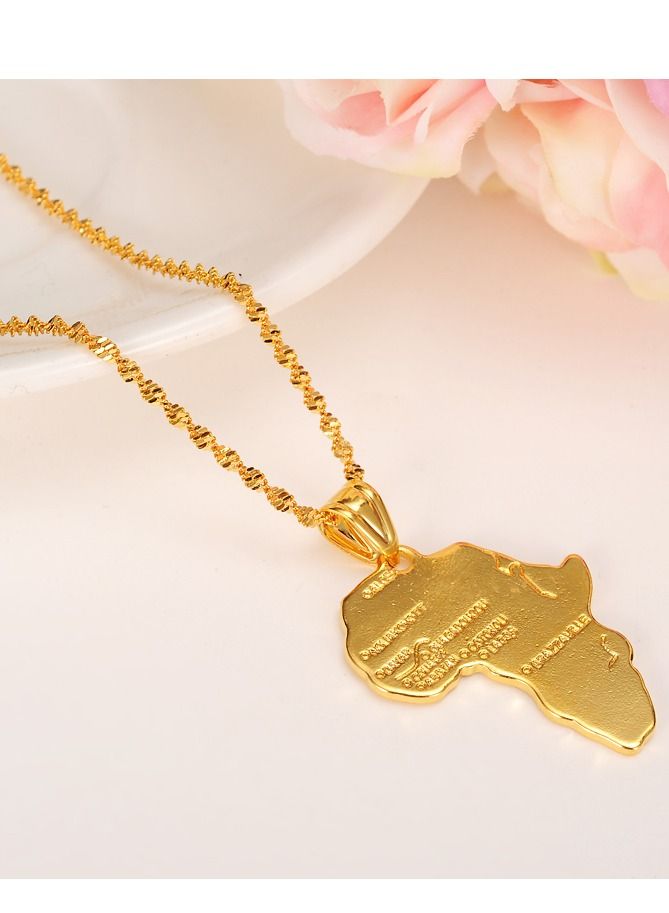 Africa Map Pendant and Letter Carved Design Map of Africa Shaped 18k Gold Plated Necklace, African gift for her, UNISEX African Pendant Gift - Image 3