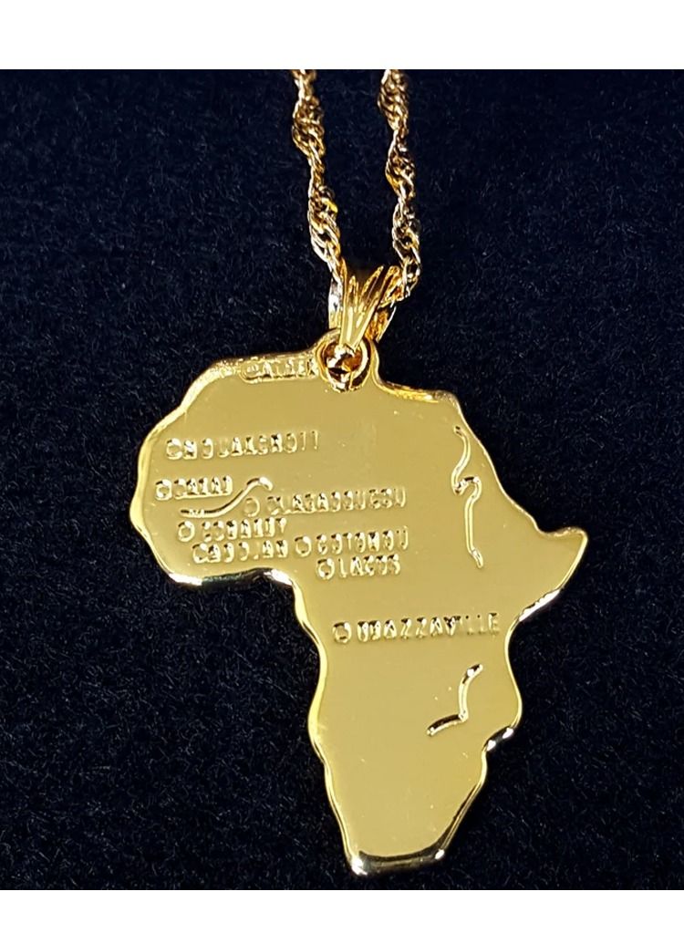 Africa Map Pendant and Letter Carved Design Map of Africa Shaped 18k Gold Plated Necklace, African gift for her, UNISEX African Pendant Gift - Image 1