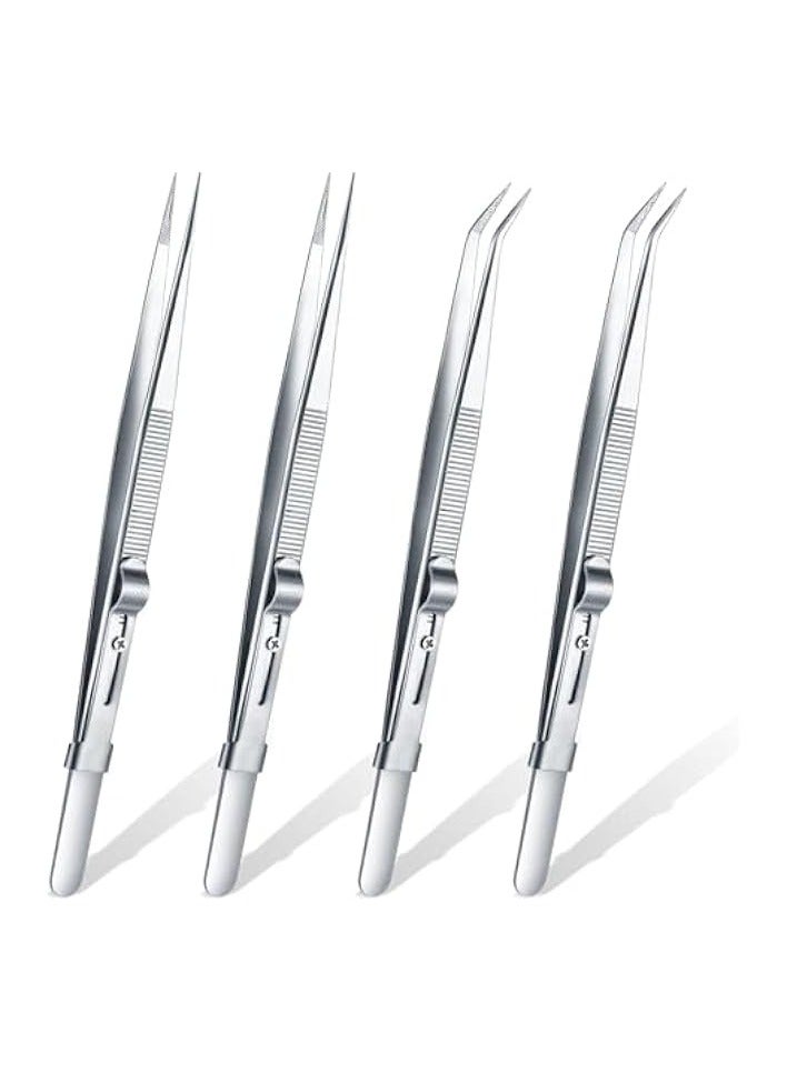 PROMASS Anti-Static Stainless Steel Tweezers Precision Tweezers Set, for Electronics Laboratory Work Jewelry-Making Craft Soldering Etc 4 Pieces - Image 1