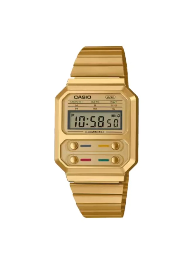 CASIO Unisex Digital Display Watch With Gold Stainless Steel Strap - A100WEG-9ADF