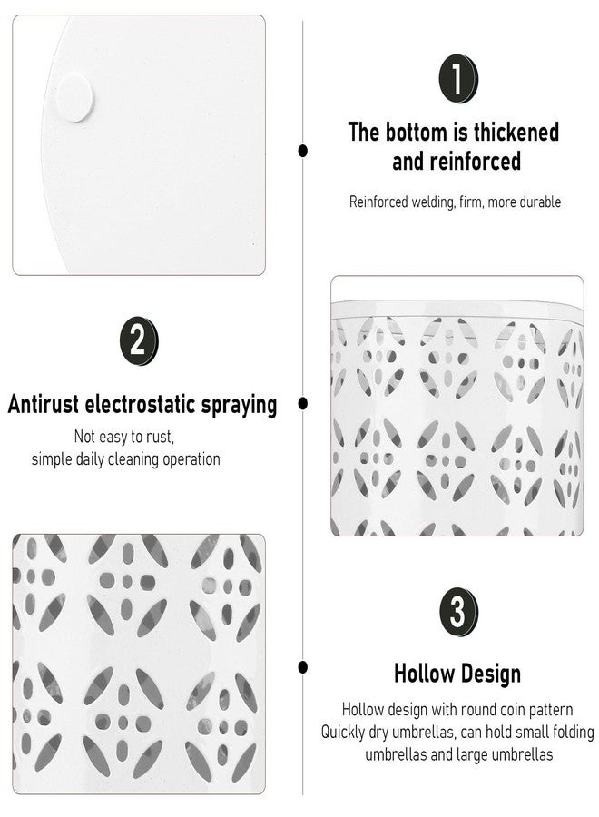 هيزوكي حامل مظلات هيزوكي، حامل مظلات للمدخل، سلة معدنية مجوفة دائرية مقاومة للماء لحامل المظلات لمدخل المنزل (أبيض) - Image 3