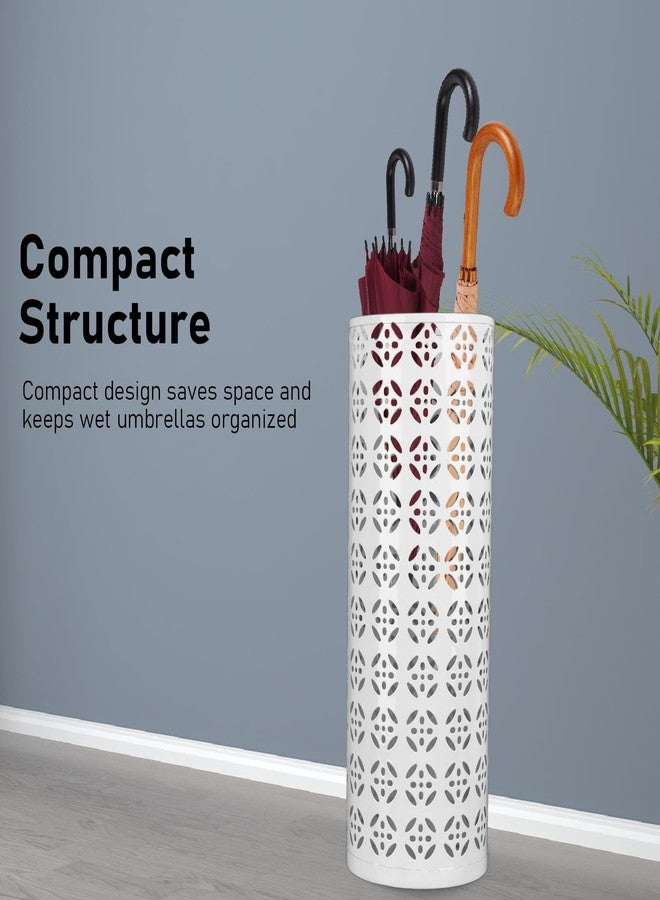 هيزوكي حامل مظلات هيزوكي، حامل مظلات للمدخل، سلة معدنية مجوفة دائرية مقاومة للماء لحامل المظلات لمدخل المنزل (أبيض) - Image 4