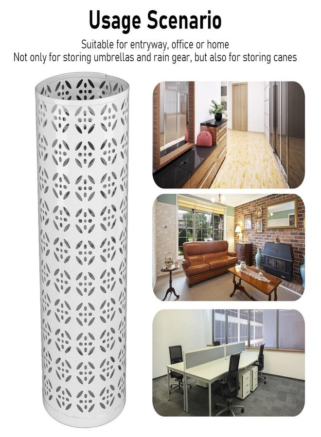 هيزوكي حامل مظلات هيزوكي، حامل مظلات للمدخل، سلة معدنية مجوفة دائرية مقاومة للماء لحامل المظلات لمدخل المنزل (أبيض) - Image 5