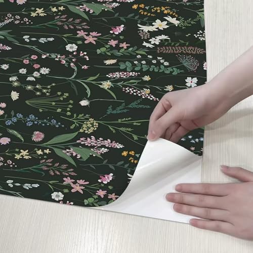 WY-BSO Adhesive Shelf Liner, Dresser Drawer Liner Textured Floral Contact Paper for Cabinets,Vinyl Film Decorative Drawer Liner for Bedroom Dresser Sticker (Dark Green, 17.3 inch x 118 inch) - Image 2