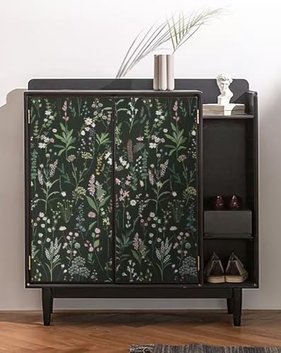 WY-BSO Adhesive Shelf Liner, Dresser Drawer Liner Textured Floral Contact Paper for Cabinets,Vinyl Film Decorative Drawer Liner for Bedroom Dresser Sticker (Dark Green, 17.3 inch x 118 inch) - Image 5