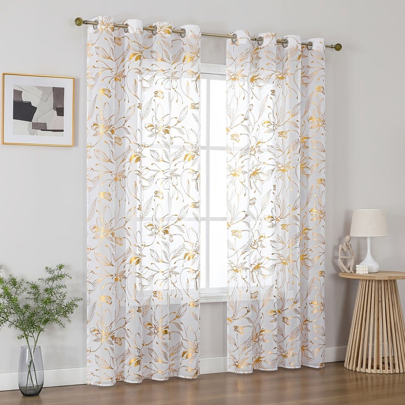1pc Butterfly Golden Foil Translucent Bali Gauze Curtain Semi Transparent Hot Stamping Spring Festival Plant Curtain Easy to Hang 150x300 Suitable for Bedroom Kitchen Living Room - Image 5