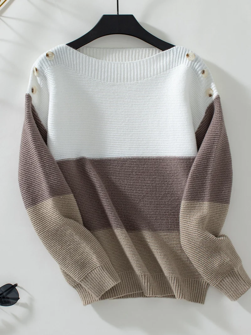 Brown Full Sleeves Colour Block Sweater