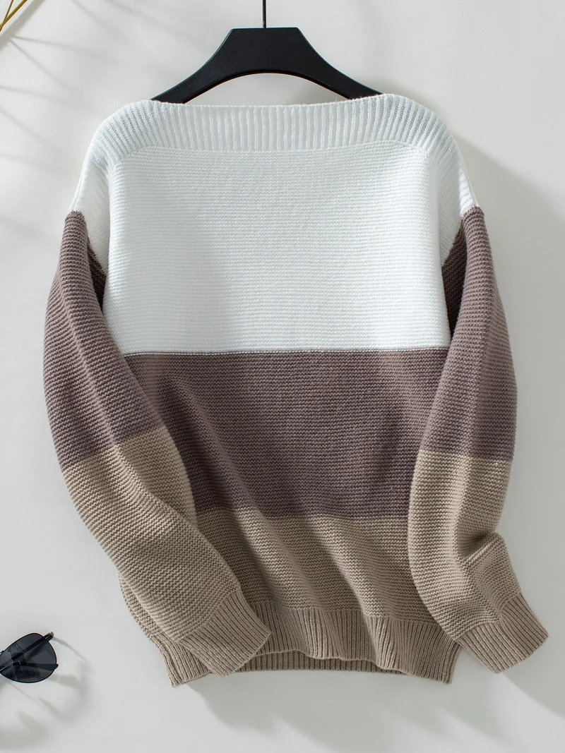 أوجيدر Brown Full Sleeves Colour Block Sweater