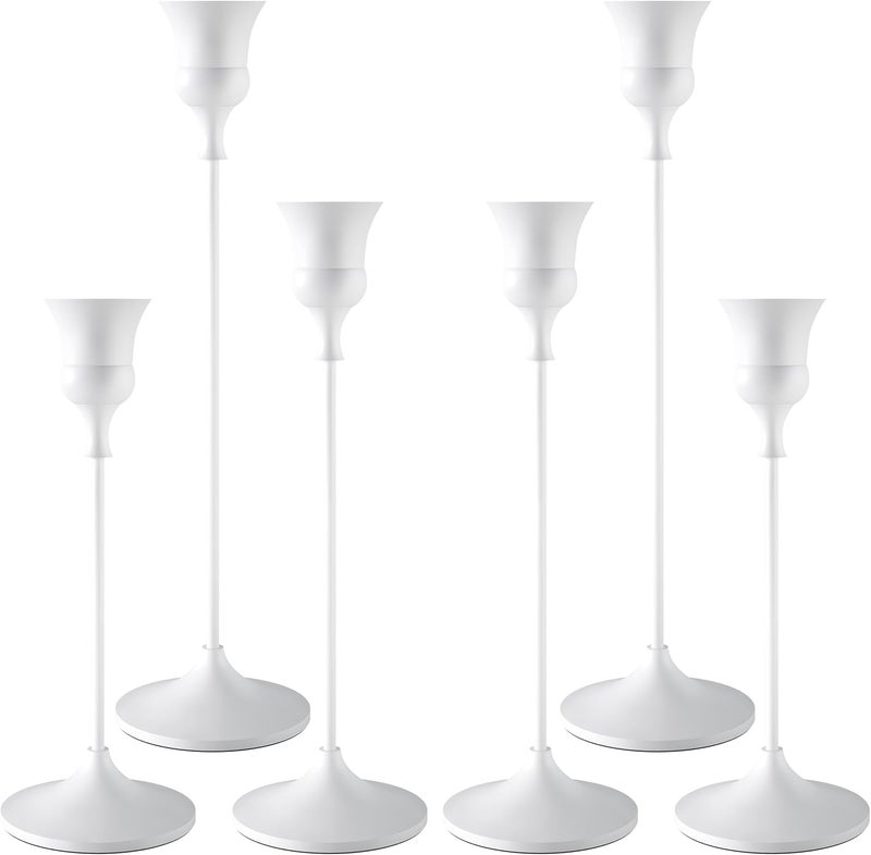 SHOWIN Indoor outdoor use Candlestick Holders White, 6 Packs Taper Candle Holder for Candlesticks, Candle Sticks Holder Decor for Home Decor Certified stocked merchandise - Image 1