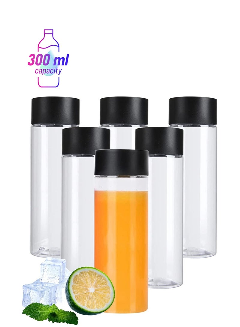 Luxoraq 6PCS 300ML Clear Plastic Juice Bottles with Tamper-Seal Lids – Reusable PET Beverage Containers for Smoothies, Milk, Juice, Coffee, Water & Ramadan Iftari Soft Drinks - Image 1
