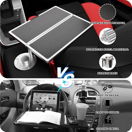 Partsable Flodable Car Desk Tray for Laptop, 360° Rotating Leather Cup Holder Table, Car Tray laptop Desk Replace Steering Wheel tray, for Tesla Model Y/3/S, Ford F150 Car Accessries for Men Women - Image 4