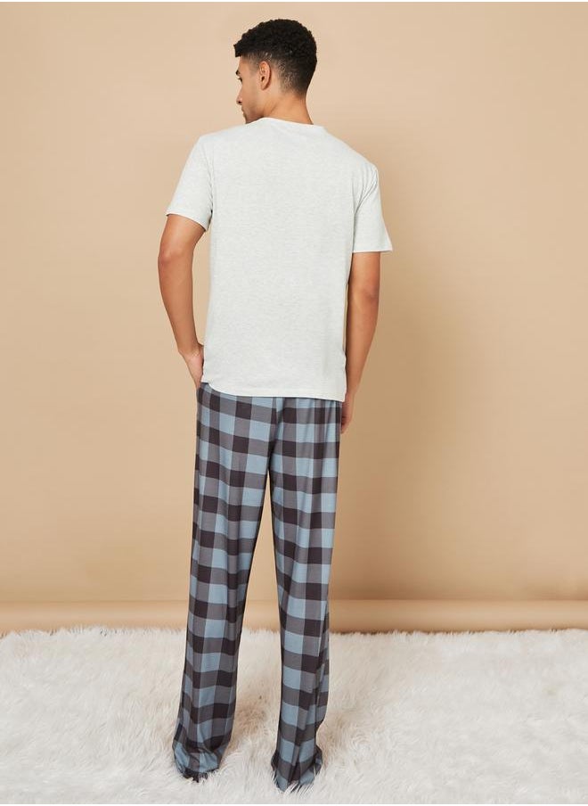 Styli - Solid T-Shirt and Checked Pyjama Set - Image 1
