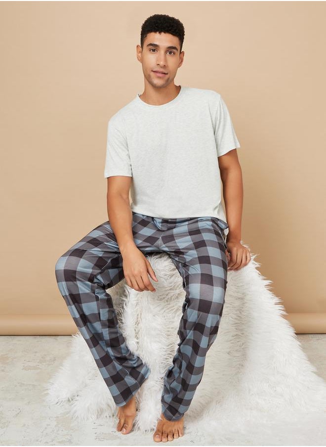 Styli - Solid T-Shirt and Checked Pyjama Set - Image 1