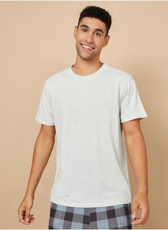 Styli - Solid T-Shirt and Checked Pyjama Set - Image 1