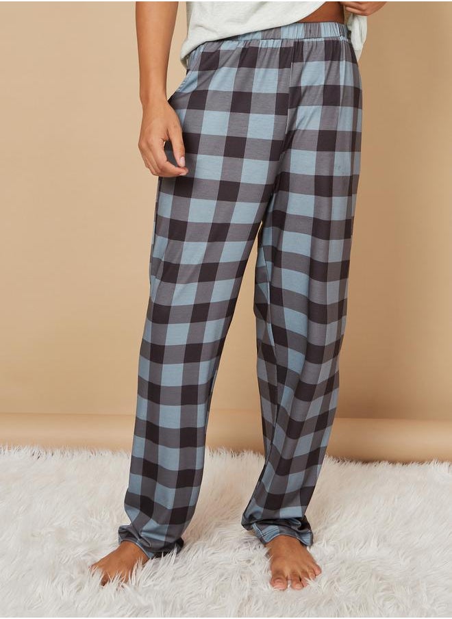 Styli - Solid T-Shirt and Checked Pyjama Set - Image 1