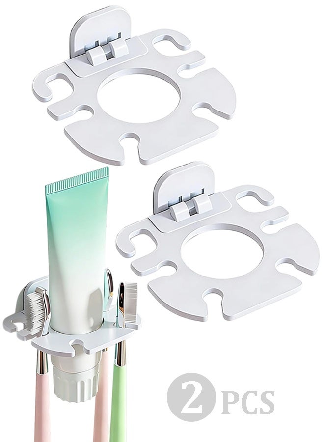 Wall Mounted Toothbrush Holder 2 Pack No Drill Self Adhesive 6 Slots White Waterproof Electric Toothbrush Storage Rack Bathroom Organizer - Image 1