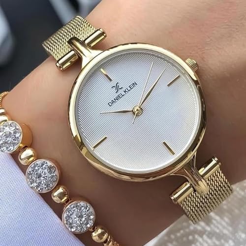 DANIEL KLEIN Analog Silver Round Dial Gold Mesh Strap Water-Resistant Wrist Watch for Women Girls, Ladies DK11914-6 - Image 3