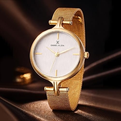DANIEL KLEIN Analog Silver Round Dial Gold Mesh Strap Water-Resistant Wrist Watch for Women Girls, Ladies DK11914-6 - Image 2