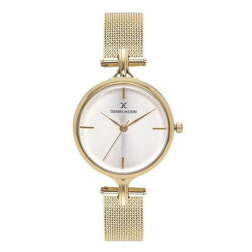 DANIEL KLEIN Analog Silver Round Dial Gold Mesh Strap Water-Resistant Wrist Watch for Women Girls, Ladies DK11914-6 - Image 1