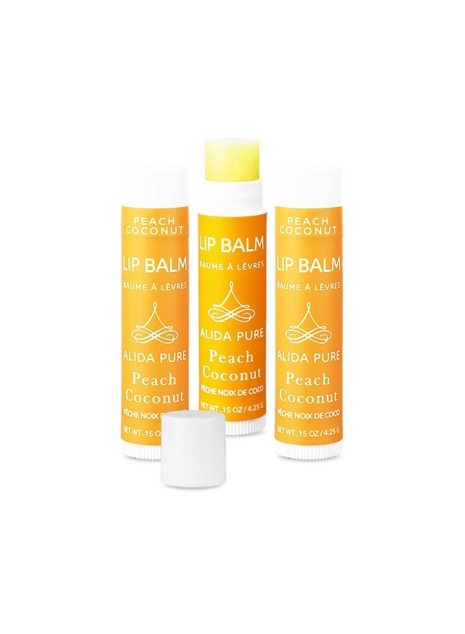 ALIDA PURE Peach Coconut Lip Balm Collection, Vegan Lip Balm Set, Lip Balm, Beeswax Free, With Avocado Oil, Organic Jojoba Oil, And Vitamin E, Natural Moisturizer For Dry, Chapped Lips, 3 Tube Set - Image 1