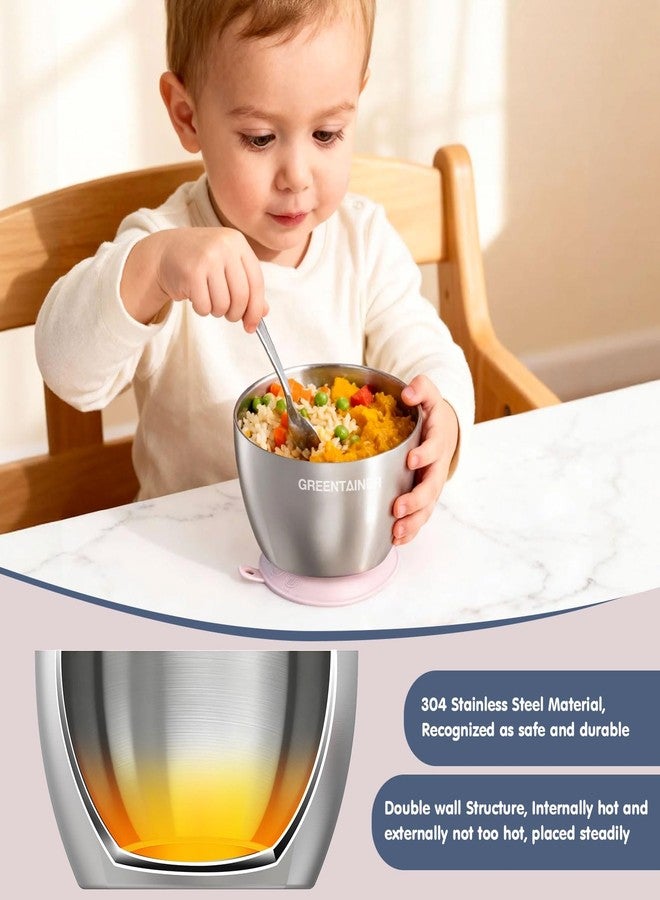 Greentainer 304 Stainless Steel Baby Bowl Set, Double-Wall Insulated & Unbreakable Toddler Bowls with Removable Silicone Suction Base, BPA-Free, Dishwasher Safe for infant 6+ Months (Mixing) - Image 4