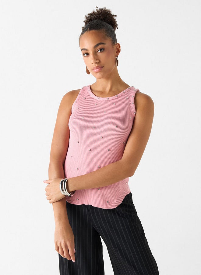 2Xtremz Embellished Sleeveless Top with Round Neck - Image 1