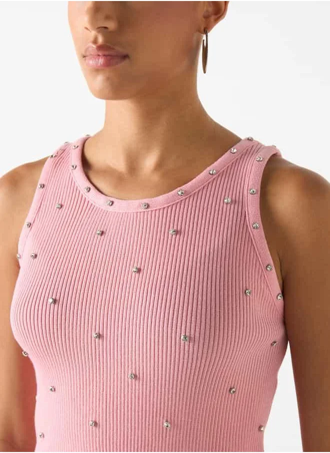 2Xtremz 2Xtremz Embellished Sleeveless Top with Round Neck