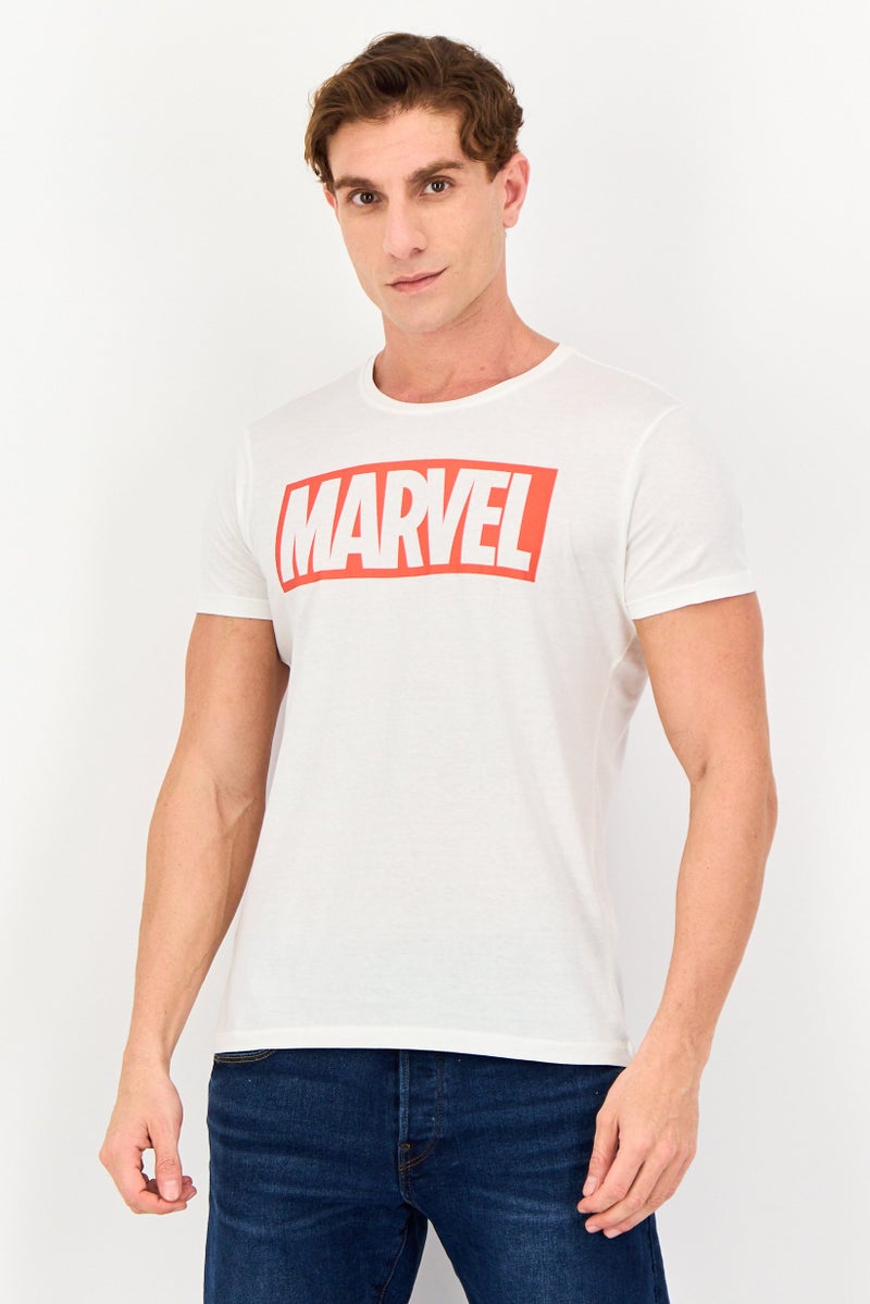 DIFUZED Marvel By Difuzed Men Crew Neck Short Sleeve Brand Logo T-Shirt, White - Image 1