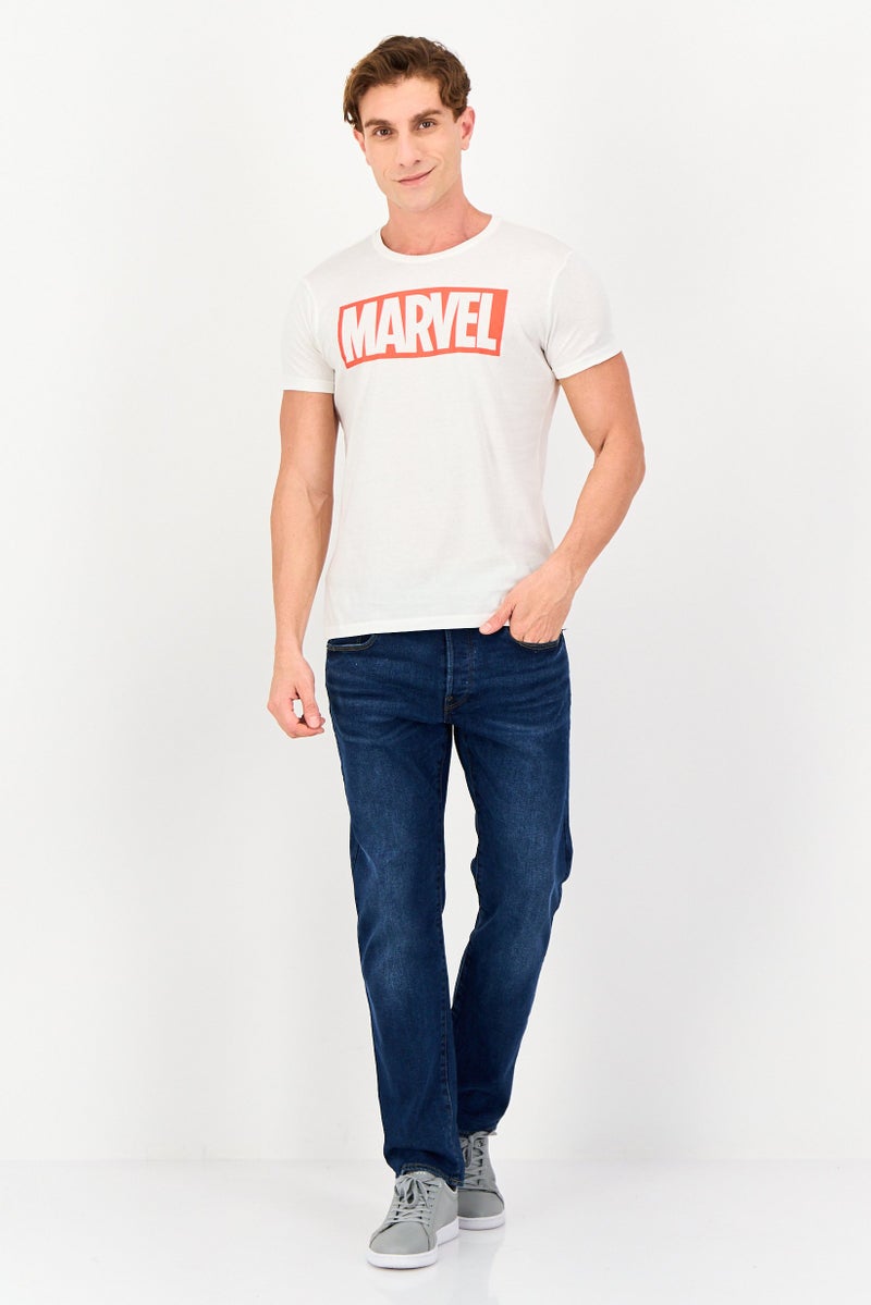 DIFUZED Marvel By Difuzed Men Crew Neck Short Sleeve Brand Logo T-Shirt, White - Image 4