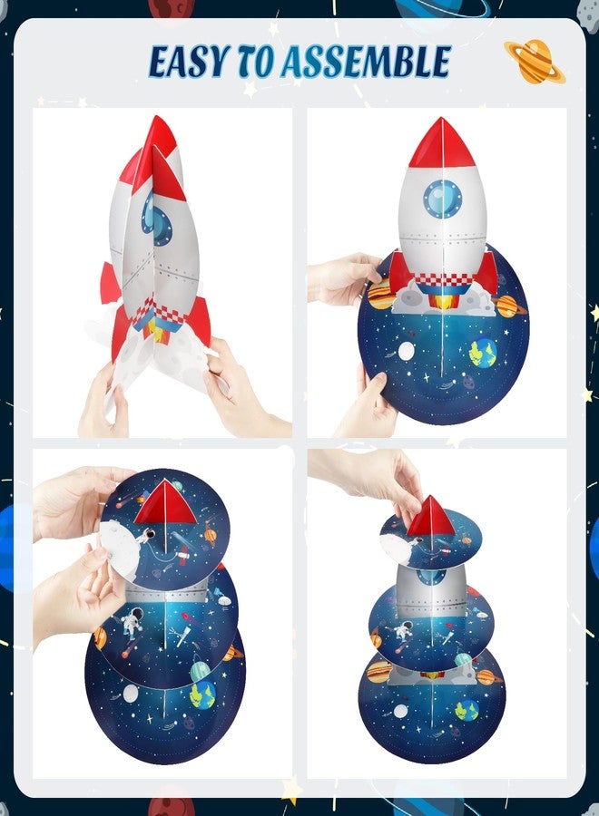Pagather Space Cupcake Holder, Rocket Theme Birthday 3 Tier Cardboard Cupcake Stand, Galaxy Style Dessert Tower Display for Party Supplies Decoration - Image 3