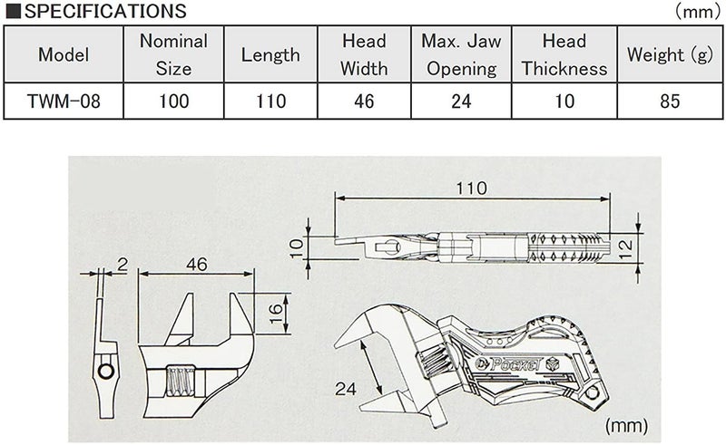 Engineer 110Mm Stubby Pocket Sized Adjustable Wrench Spanner With Ultra Slim 2Mm Jaws And Comfort Handle Cover (Tpr) Twm-08 - Image 5