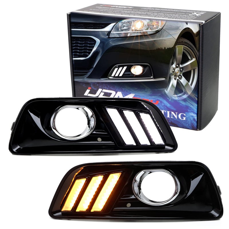 iJDMTOY Switchback LED Daytime Running Light Kit Compatible With 20132015 Chevrolet Malibu WhiteAmber DRL Bezel Assy wModule Box Powered by 22 Pieces LED Lights