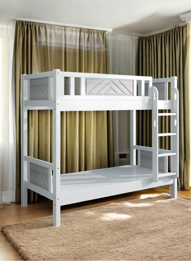KARNAK Heavy Duty Wooden Bunk Bed With Ladder for Kids, Teens, Bedroom, Guest Room Furniture, Solid Wooden Bed, Full-Length Guardrail Color White - Image 1