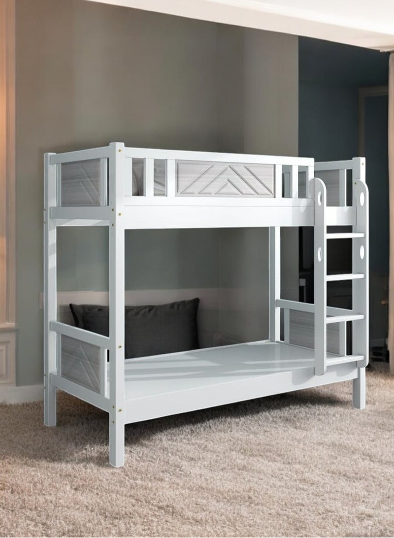 KARNAK Heavy Duty Wooden Bunk Bed With Ladder for Kids, Teens, Bedroom, Guest Room Furniture, Solid Wooden Bed, Full-Length Guardrail Color White - Image 2